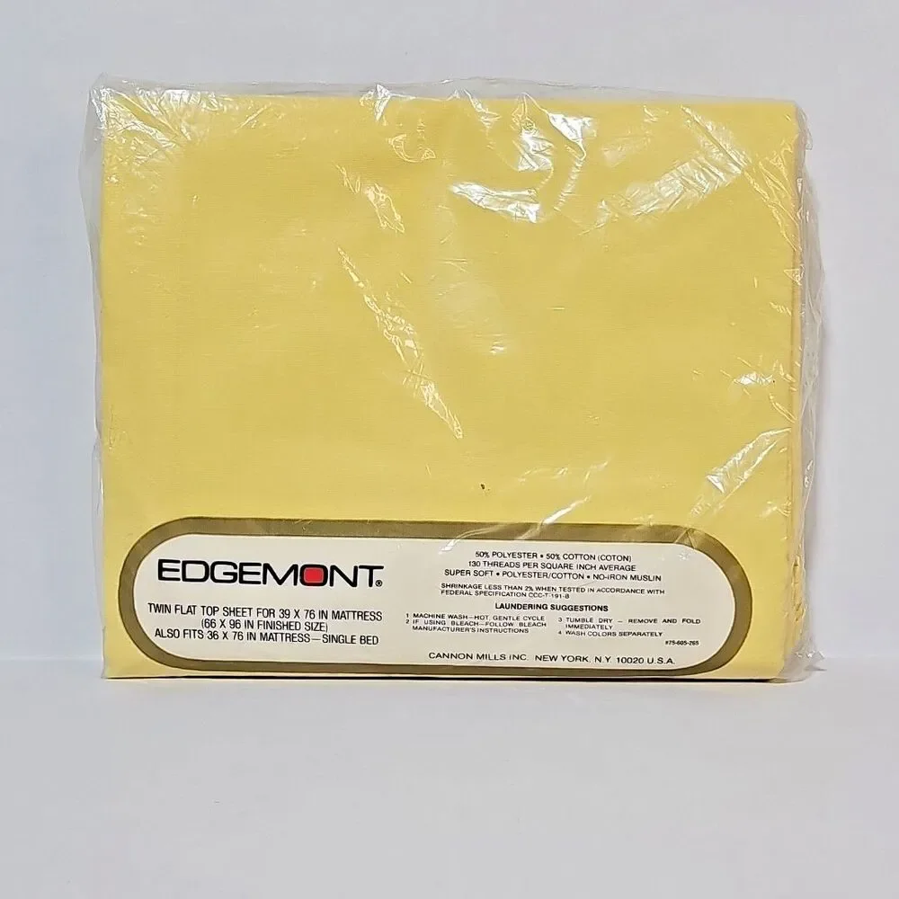 Vintage Cannon Edgemont Twin Flat Sheet NOS Butter Yellow Soft Muslin Fabric USA